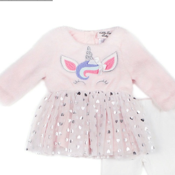 Little Lass UNICORN peplum hearts ur Shirt pants Pink  Girls 2pc Pant Set 24M - Picture 4 of 13